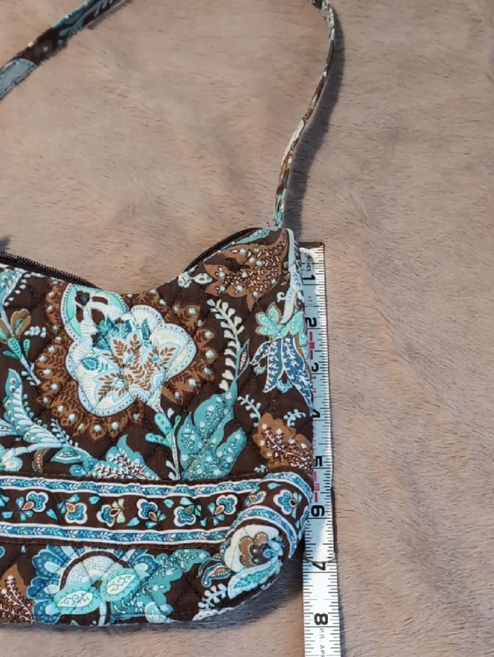 Vera Bradley Teal and Brown Floral Quilted Shoulder Bag - Picture 6 of 8